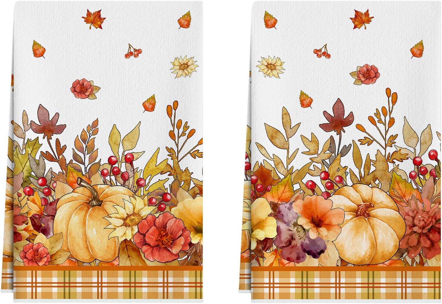 XCHI Fall Flower Pumpkin Dish Towels Set of 2 Home Decorations 18x26 Inch