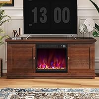 Vista 2 de COSTWAY Calentador de chimenea empotrado de 18 pulgadas, inserto de chimenea eléctrica con llama multicolor y cama de brasas de cristal, control