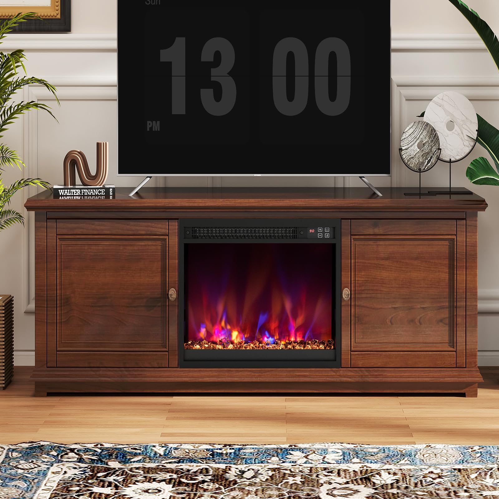 RELAX4LIFE 49/61/68,5 cm Camino Elettrico Incassato con Fiamma Multicolore e Letto di Braci, Telecomando, Timer, Termostato Integrato e Protezione da Surriscaldamento, 1500W (LUNGHEZZA:49CM)