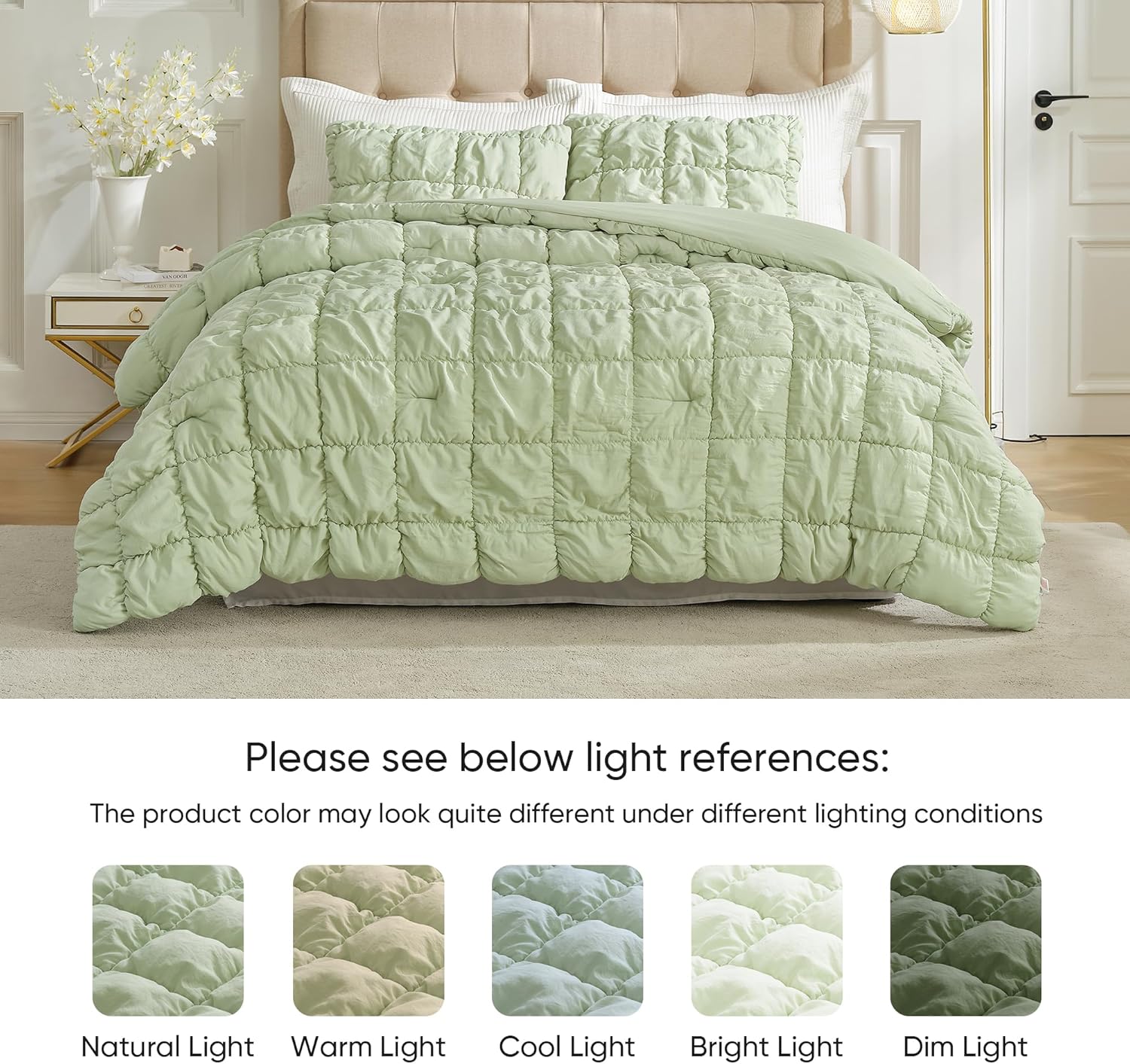 Amélie Home Sage Green Bubble Comforter Set Twin, 2 Pieces Ultra Soft Cozy Bedding Set for All Seasons, Farmhouse Luxury Gift for Women Home Decor - Image 8