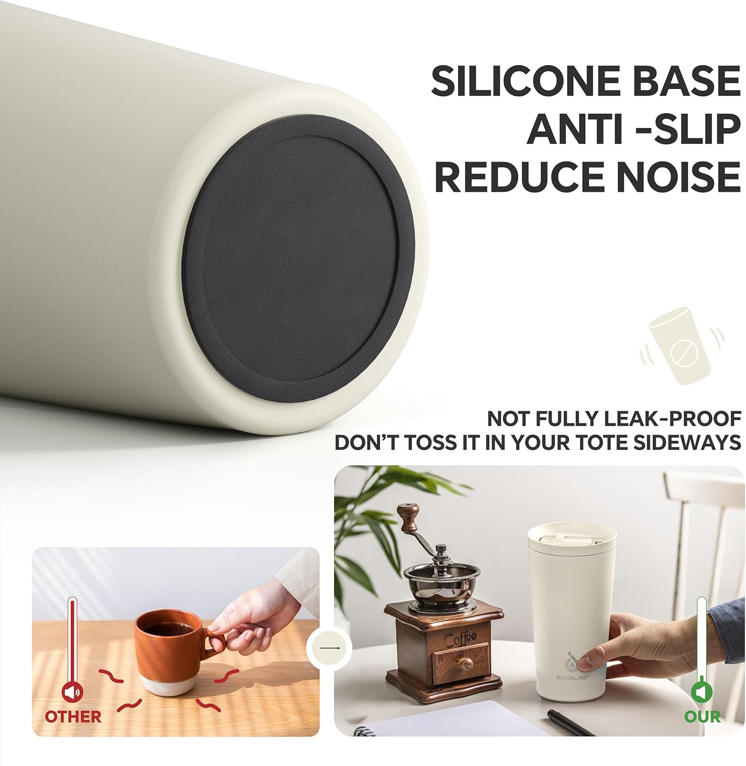 Ideus 17 oz Travel Coffee Mug, Double Wall Vacuum Stainless Steel Insulated Coffee Tumbler With Lid, Splash-Proof & Cup Holder Friendly, Keeps Drinks Hot/Cold, Dishwasher Safe, White - Image 6