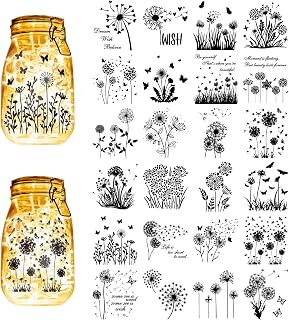 CREATCABIN 24Pcs Dandelion Silhouettes Mason Jar Decor Butterfly Laser Cut Cardboard Scrapbook Cutouts Die Cuts PVC for Crafting Lantern Jars Wall Painting Window Glass Phones 3.9x3.5Inch-No Sticker
