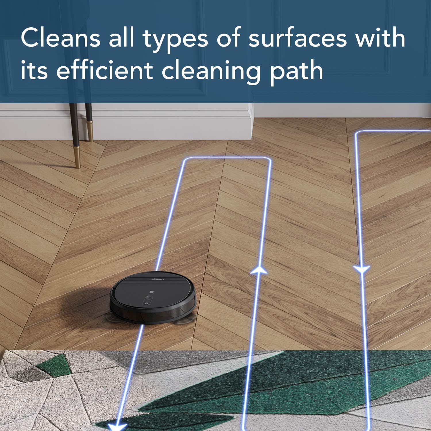 ECOVACS DEEBOT 711S cleaning a hard floor with an efficient cleaning path