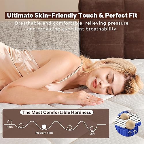 Miniatura 3 de Colchón híbrido King de 12 pulgadas en una caja, firmeza media con espuma viscoelástica y resortes en bolsillo, soporte de borde fuerte, alivio de