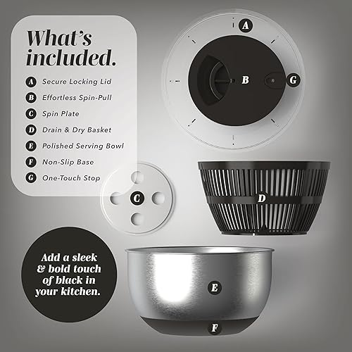 Miniatura 8 de COOK WITH COLOR Lavadora de lechugas y secadora de verduras para una fácil preparación de ensaladas, base antideslizante con mango de tracción,