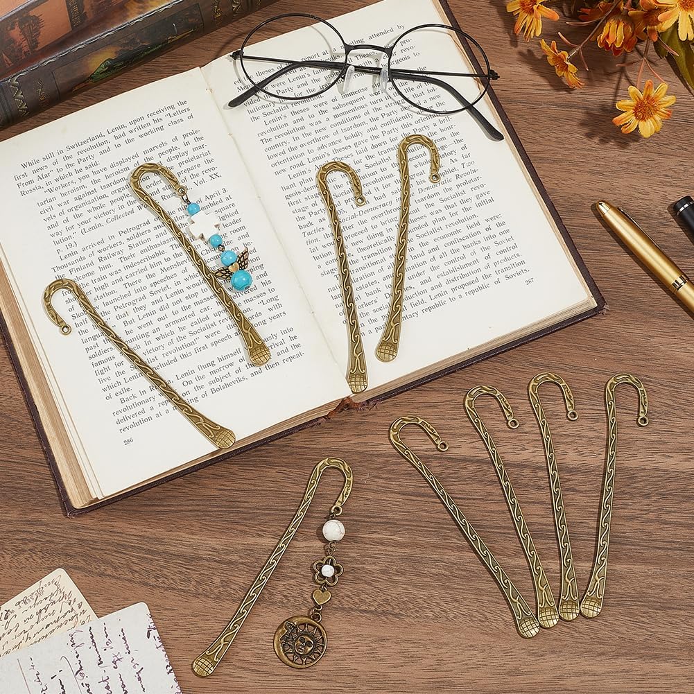 SUNNYCLUE 1 Box 12Pcs Tibetan Bookmarks Metal Bookmark Hooks Antique Bronze Alloy Vintage Carved Embossed Hairpin Hooks with Loop Book Markers for Jewelry Making Charms Reading DIY Crafts Supplies image 4