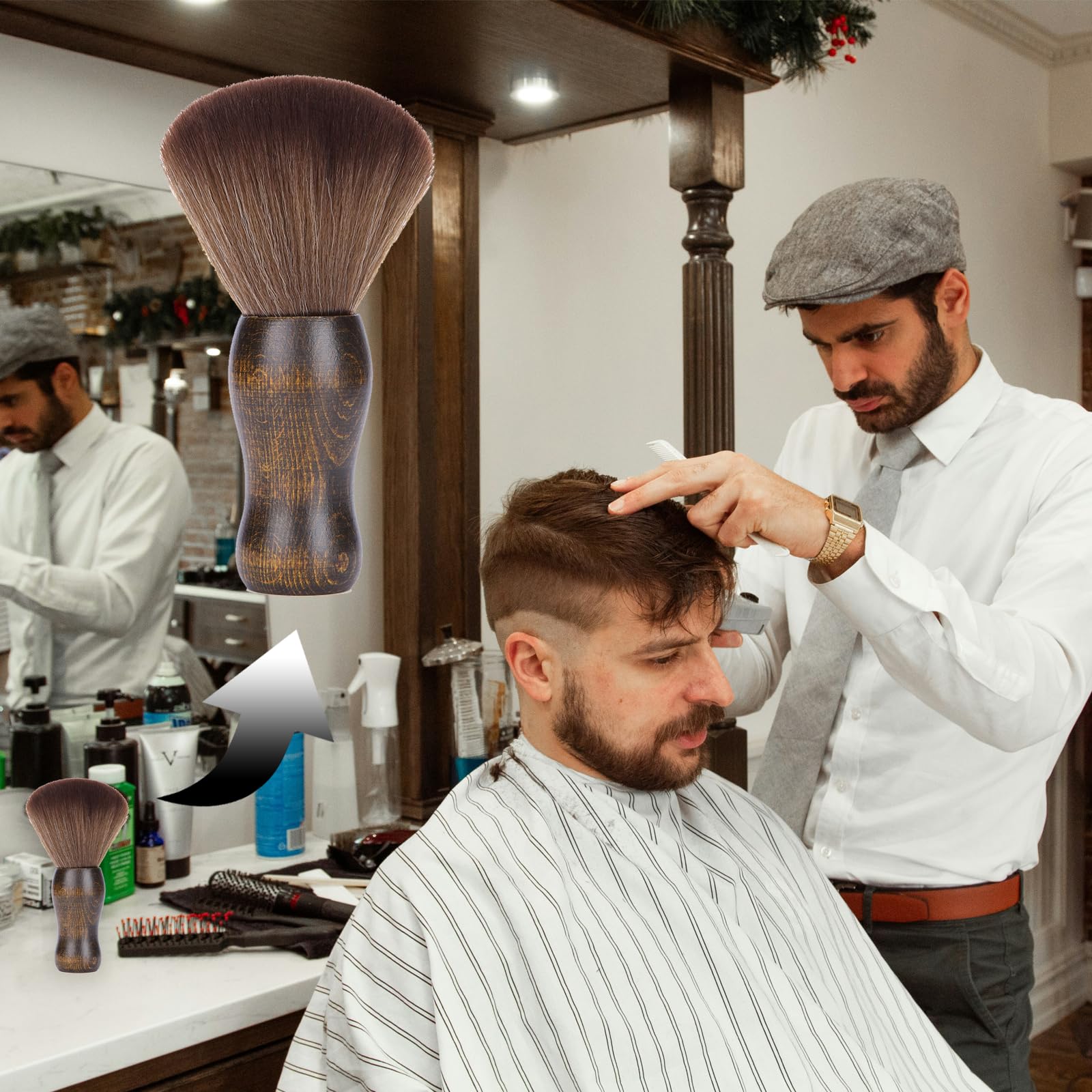 WhaleO Pennello da Barba Spazzola Barbiere per Salone,Pennello Professionale per Talco,Barbiere Collo Spazzola Spazzola Barba per Barber Shop,Spazzola Professionale per Parrucchieri/Barbiere in Legno