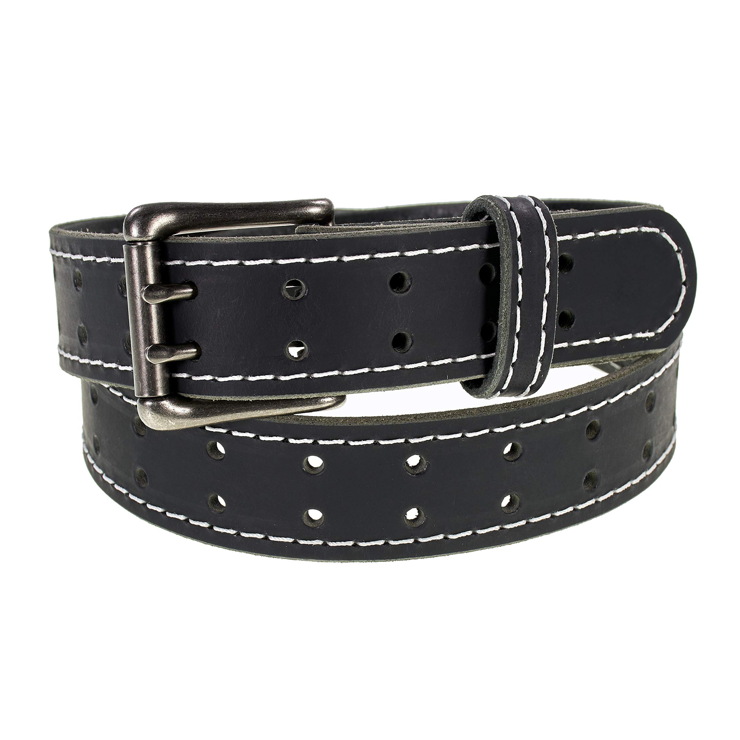 Men’s Classic Leather Belt, Double Prong Retro Style, Antique Nickel Buckle, 1 ½” Width, Amish handmade in the USA