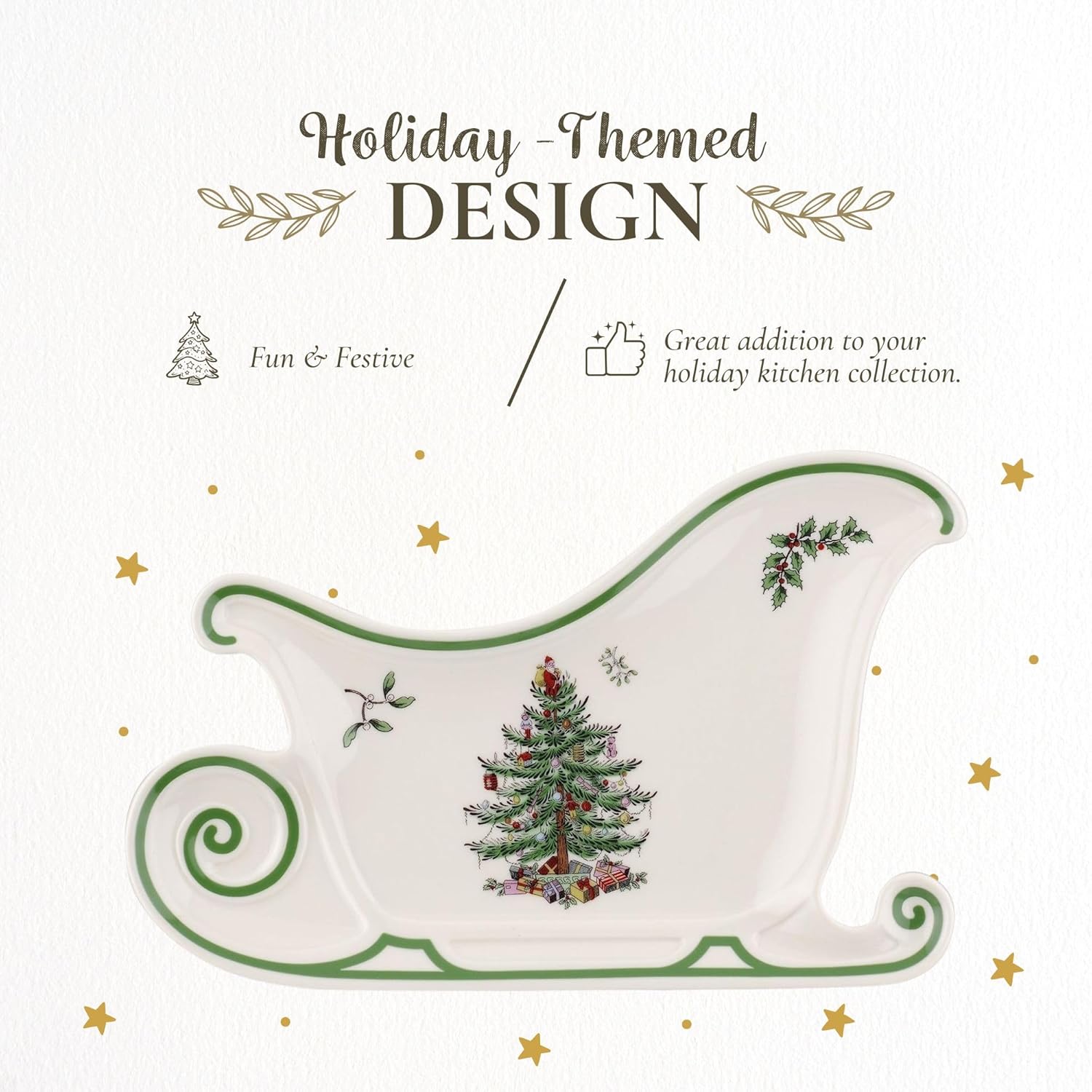 Spode Christmas Tree Embossed Sleigh Plate, 9-Inch Festive Serving Dish for Christmas Tableware - Fine Porcelain Decorative Holiday Platter for Serving Holiday Treats & Table Décor - Image 3