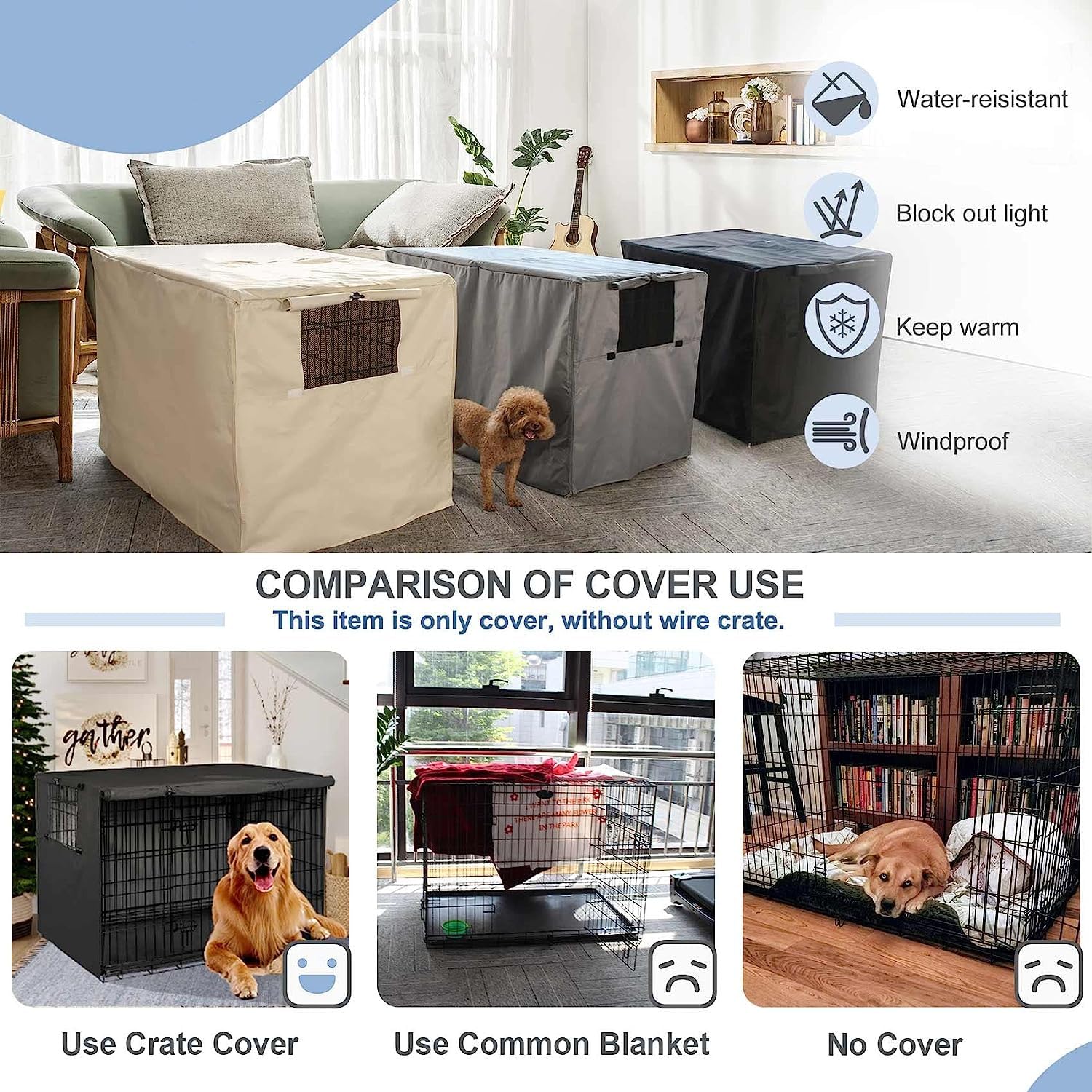 ZJT Hundekäfigabdeckung,Hundekäfig Abdeckung für Drahtkäfige,Multifunktionaler Lichtdichter Abdeckung Hundekäfig,210D Oxford-Gewebe mit Silberbeschichtung, Robust und Langlebig (Grau-109 * 74 * 76cm)