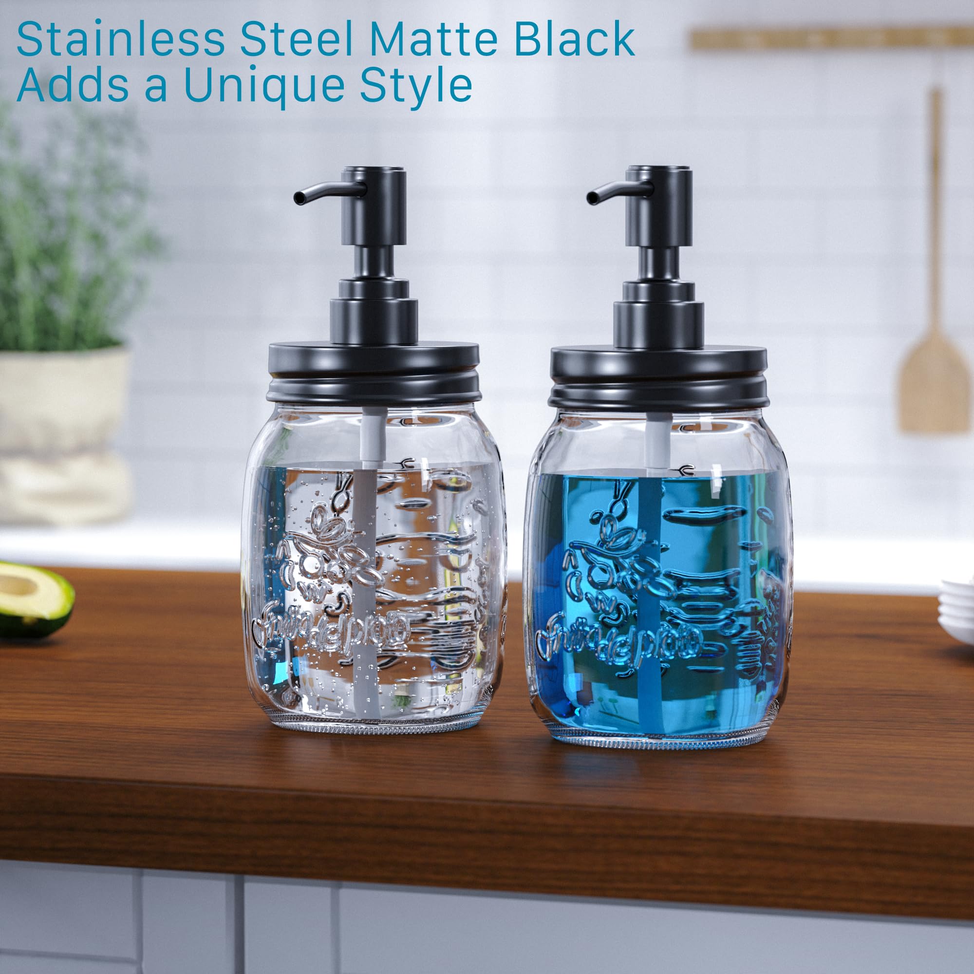 Galasily Mason Jar - Set di dispenser di sapone liquido con grande contenitore per lavello da cucina, pompa in acciaio inossidabile antiruggine, ricarica sapone per le mani, sapone per piatti, sapone