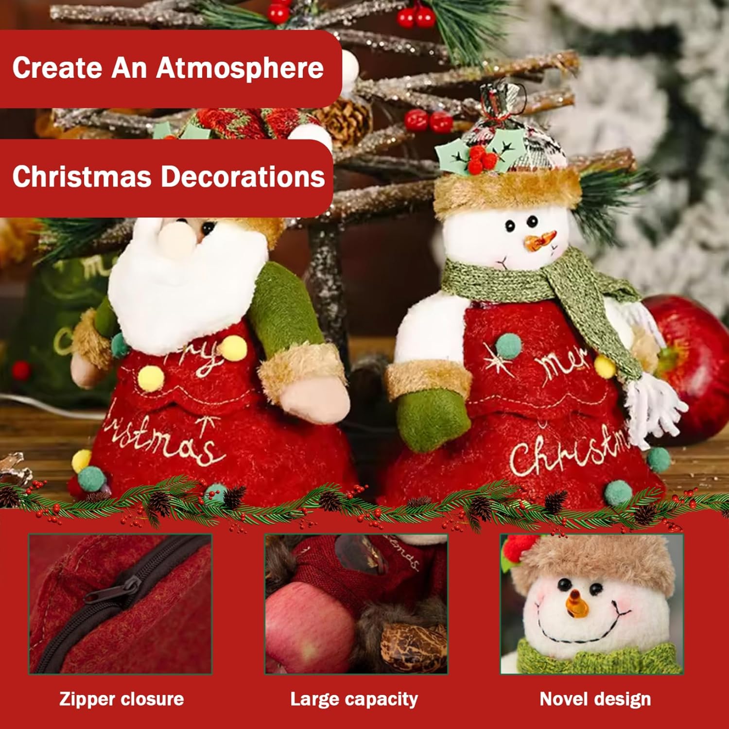 Christmas Decorations Xmas 6Pcs Christmas Home Bags Reusable Home Bags Zipper Design Thickened Felt Material for Packaging of Apples Candies Small Toys