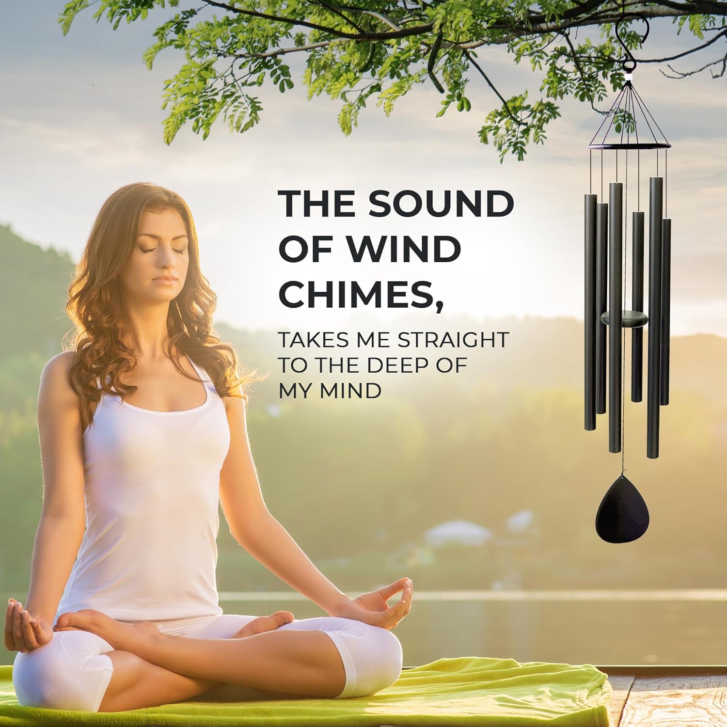 Hanway Large Size Wind Chimes with Deep Tone for Outside - 6 Durable Powder Coated Aluminum Tubes, Real Iron Ring Top & Windsail with Matte Finish, Ready to Use Hanging Hook(42 inches)