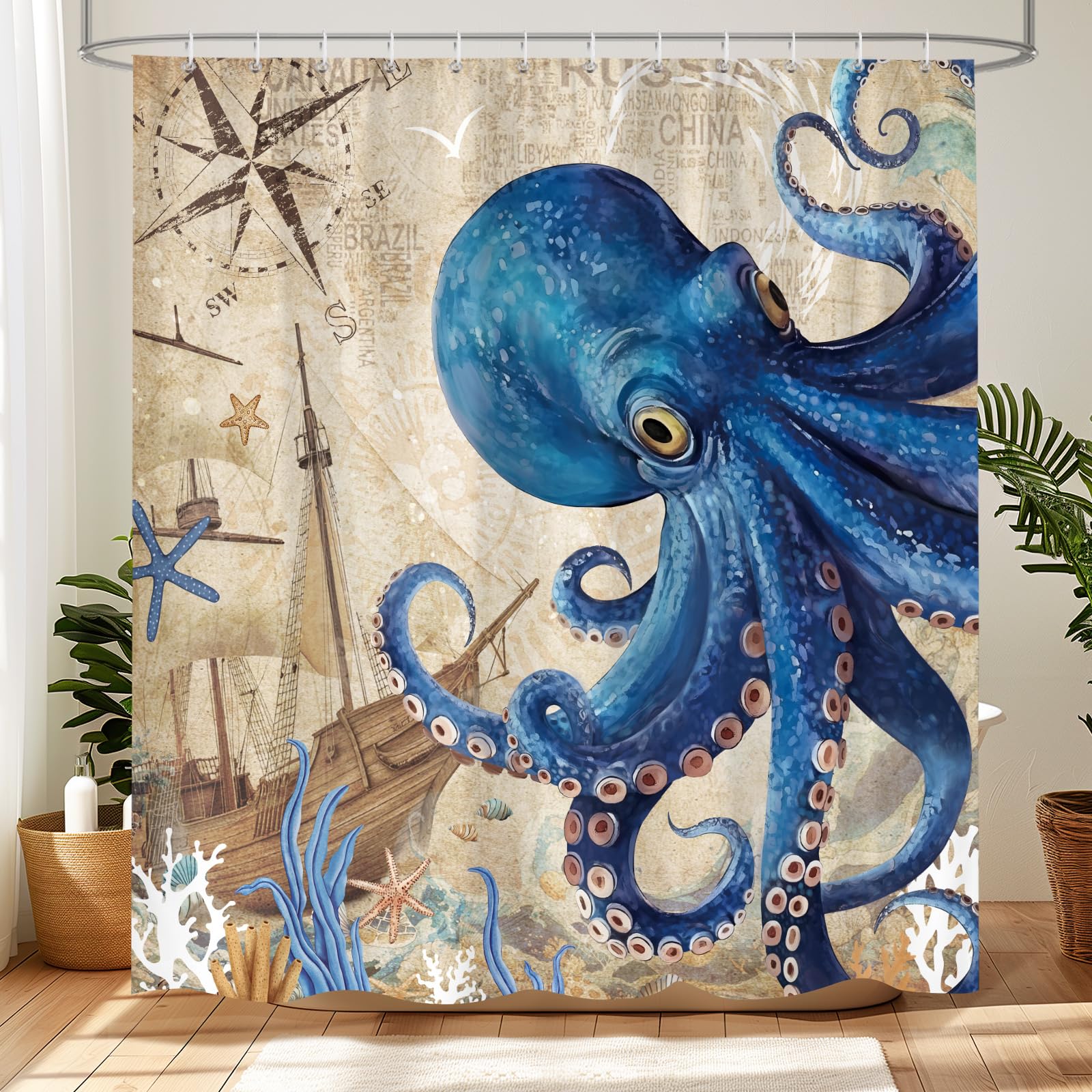 Dazzlewall Funny Beach Shower Curtain for Bathroom Mould & Mildew Resistant