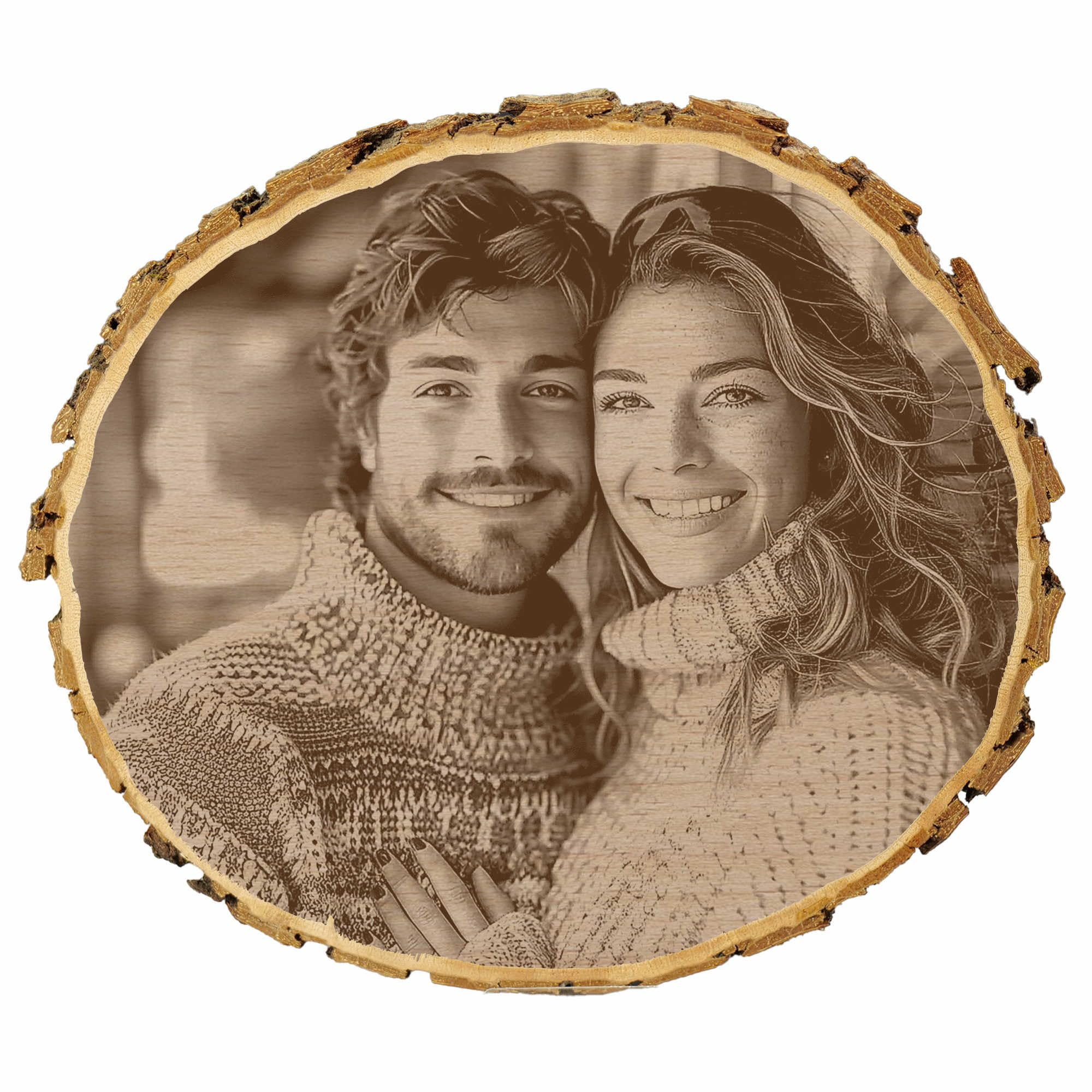 Disque En Bois Gravé Photo Personnalisé - Cadeau Original Pour St Valentin, Anniversaire - Taille 21 à 24 Cm - Bois Naturel - Gravure Laser