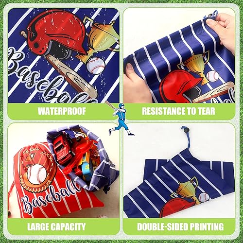 Miniatura 4 de Xuhal 24 bolsas con cordón de béisbol a granel, bolsas de regalo de béisbol, regalos de fiesta para suministros de fiesta temática de cumpleaños, 4
