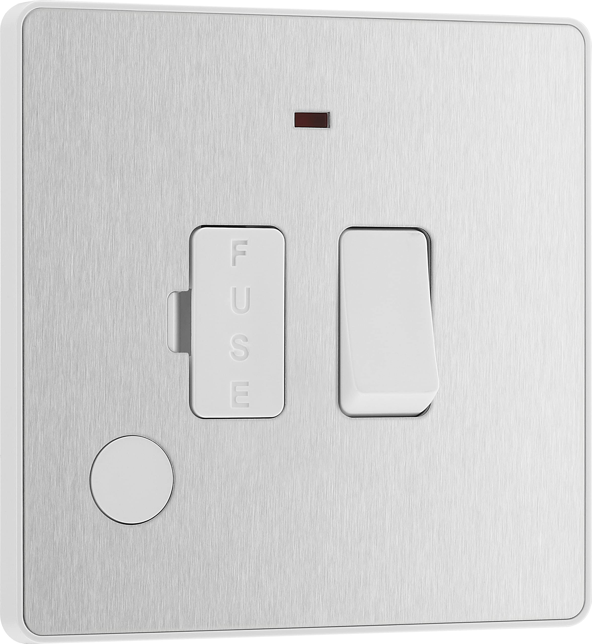 Luceco Uk Ltd White Evolve Brushed Steel (White) Switched 13A Fused Connection Unit With Power Led Indicator And Flex Outlet Pcdbs52w-01