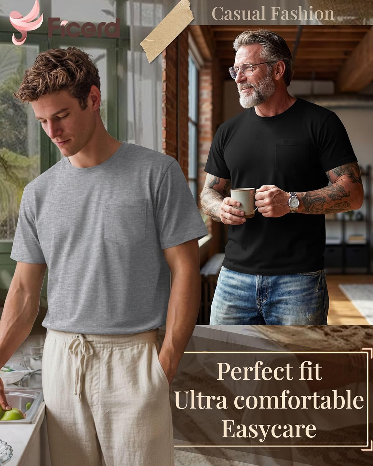 Ficerd 3 Pack Men's Big and Tall T-Shirt, Short Sleeve Pocket Basic Tee Crew Neck Lightweight Tops Solid Loose Fit Shirts - Image 5