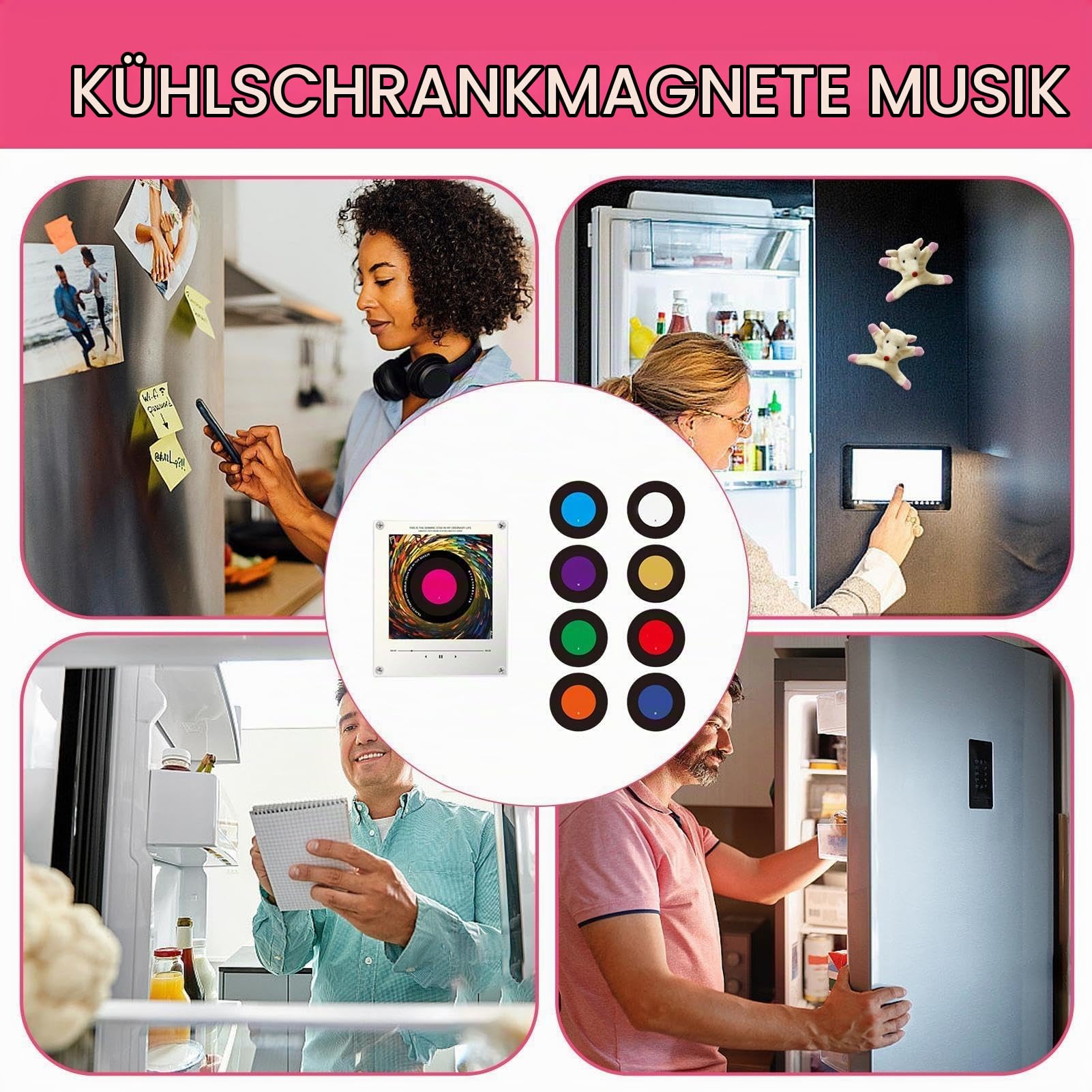 Musik-Kühlschrankmagnete – Magnetische Kühlschrank-Schallplattenaufkleber, Rotierender Player-Spieluhr-Kühlschrankmagnet Mit Licht, Dekorative Magnete Im Vinyl-Schallplatten-Stil Für Zuhause, Küche, W