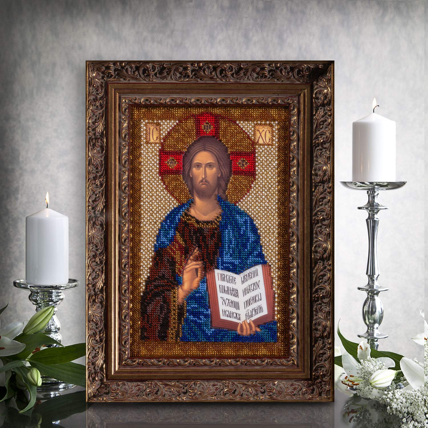 Zestaw do haftowania koralików DIY ikona Chrystus Pantokrator 16 cm x 25 cm kolorowe płótno zestaw koralików przewodnik igły początkujący