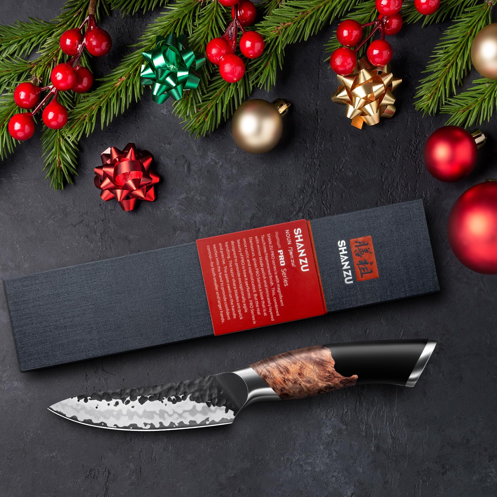 SHAN ZU 9 cm Gemüsemesser, Handgeschmiedetes Japanisches Obstmesser 7 Schichten Hochwertigem Carbon Stahl Extra Scharfe Schälmesser mit Ahornholzgriff | 7 Lagen Carbonstahl & 10Cr15MoV-Stahlkern, scharfer Klinge, Ahornholz-Griff & Geschenkbox