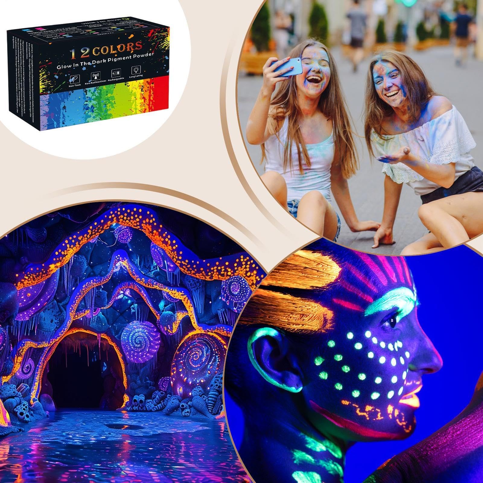Nachtleuchtpigment 12 Farben fluoreszierender Epoxidharzfarbstoff | Nachtleuchtendes Bastelpigment Für Kunstunterricht Partys Workshops Atelier Schule Klassenzimmer Zuhause Outdoor Reisen