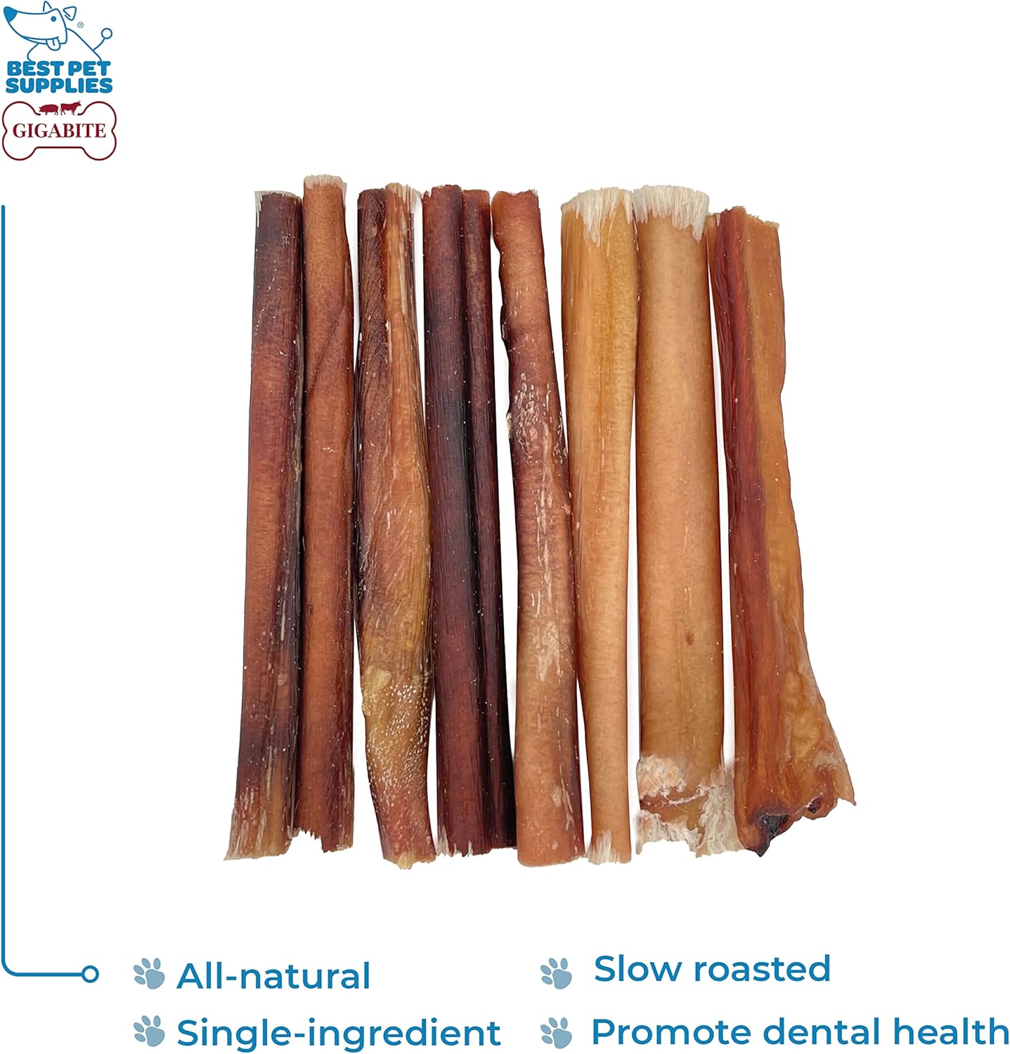 GigaBite Bully Sticks for Dogs All Natural Beef Pizzle Dog Chews, Odor & Rawhide Free Dog Treats, Long Lasting High Protein Chews Digestible Dental Dog Treat - Sticks (Regular 6"), Pack of 8