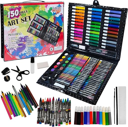 FunBlast Art Set for Kids – 150 Pieces Complete Drawing &amp; Coloring Kit with Crayons, Oil Pastels, Color Pencils, Watercolo...