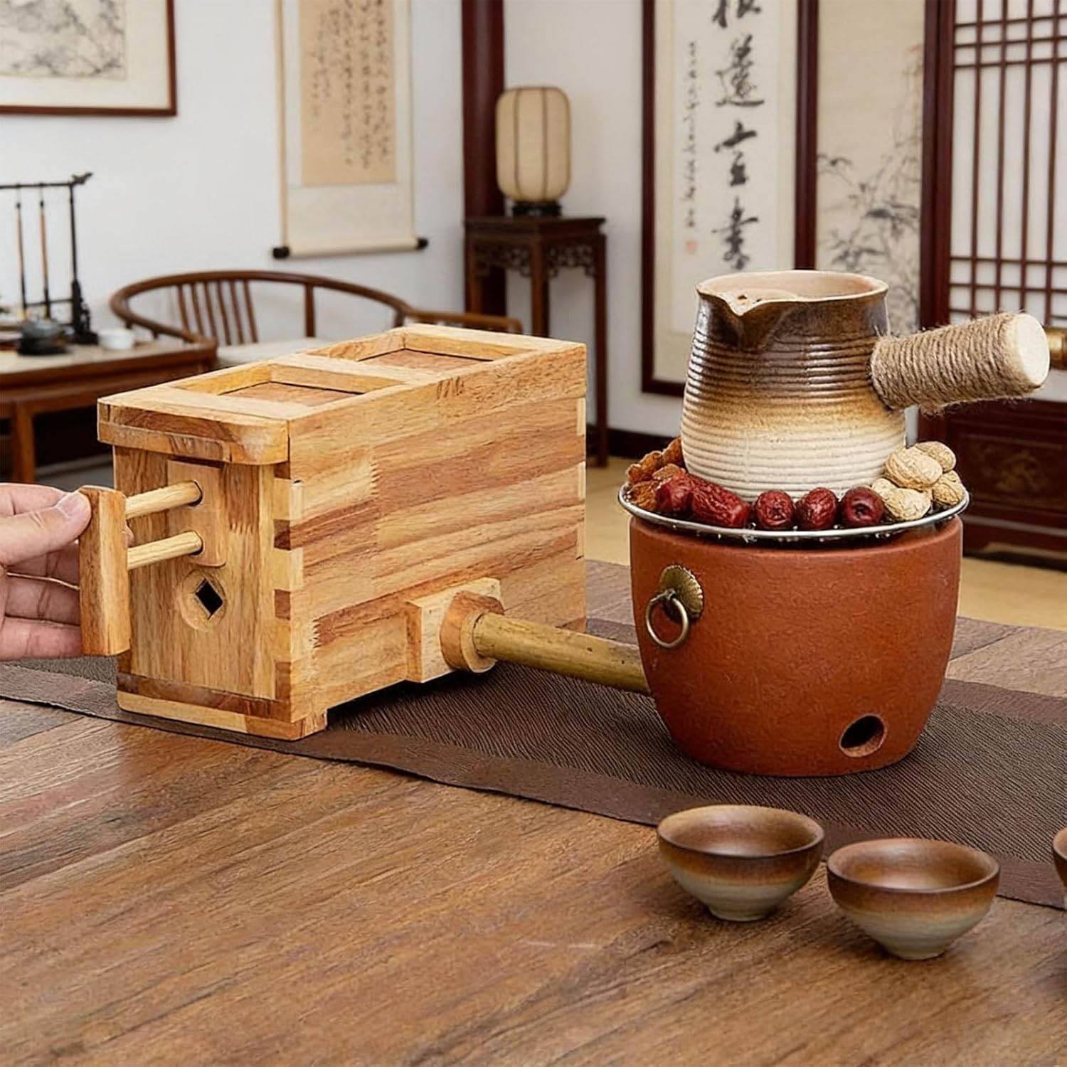 Fockety Manual Fire Bellows, Flexible Adjustment Hand Pulled Fireplace Air Blower Box Wood Fireplace Bellows Box with Stainless Steel Duct for Tea Stove