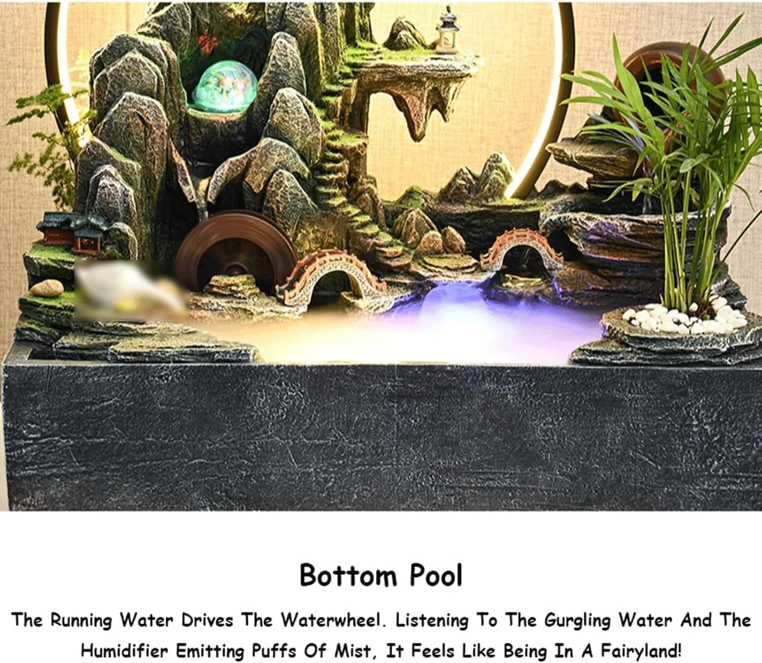 Tabletop Fountain Rockery Waterfall Fountain Stream Fountain Indoor w/LED Light Mist Desk Waterfall Atomizer Circulating Fountain