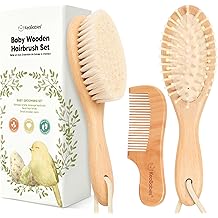 Baby Hair Brush Set for Newborns - Soft Goat Bristle Wooden Baby Brush and Comb Set Newborn Grooming Kit for Cradle Cap, Durable &amp; Gentle, Boy, Girl Infant Essentials Care Kit Brush (Regular, Walnut)