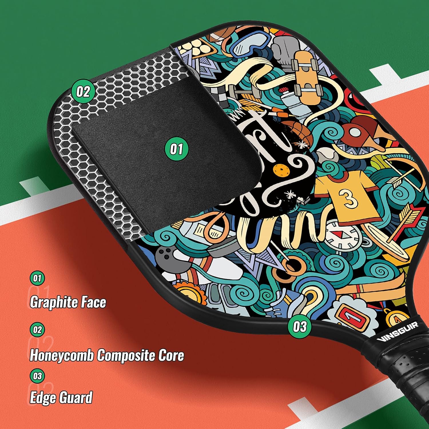 Vinsguir Pickleball Paddles Rackets Set, Graphite Pickleball Paddle Set of 2 Rackets and 4 Pickleballs Balls, Pickleball Paddle Ball Sets, Pickle-Ball Racquet with Portable Bag for Men and Women : Sports & Outdoors