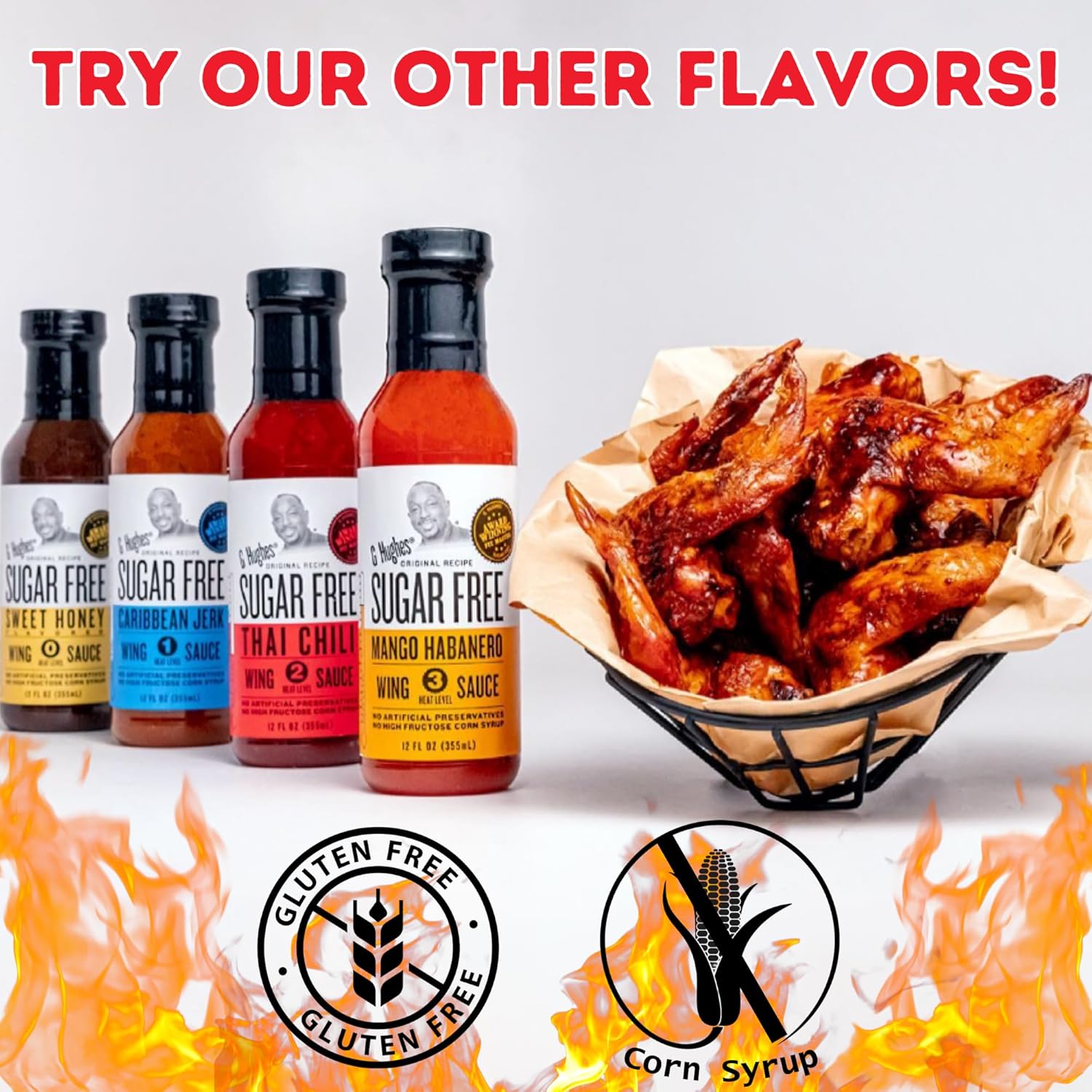 G Hughes Sugar Free, Thai Chili Wing Sauce - Sugar Free Sweet Chili Sauce, Gluten Free, No Sugar, Sauces and Dressings - 12 Oz (3 Pack)