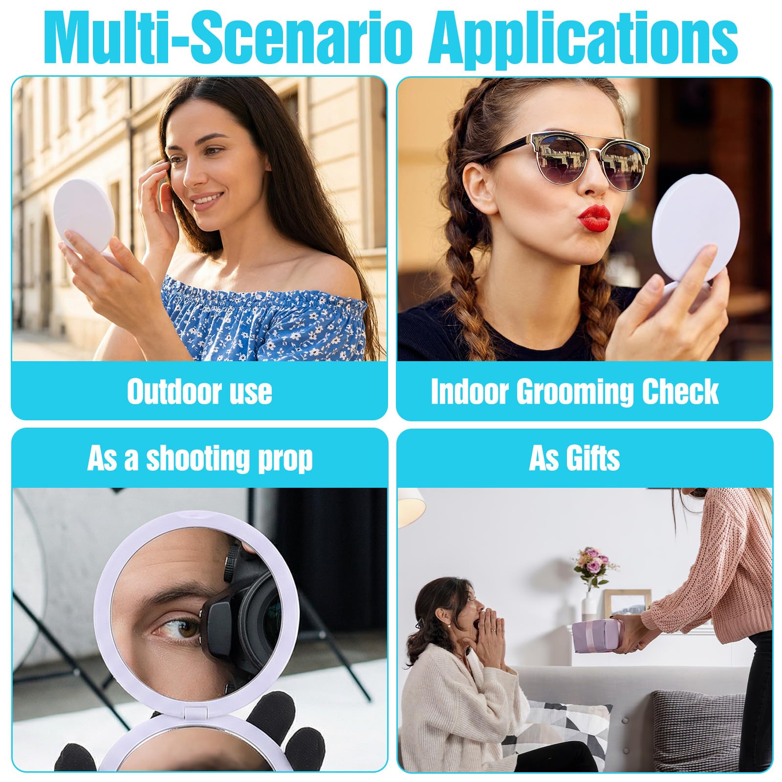 Espejo compacto con aumento 30x, espejo de viaje doble cara plegable pequeño blanco