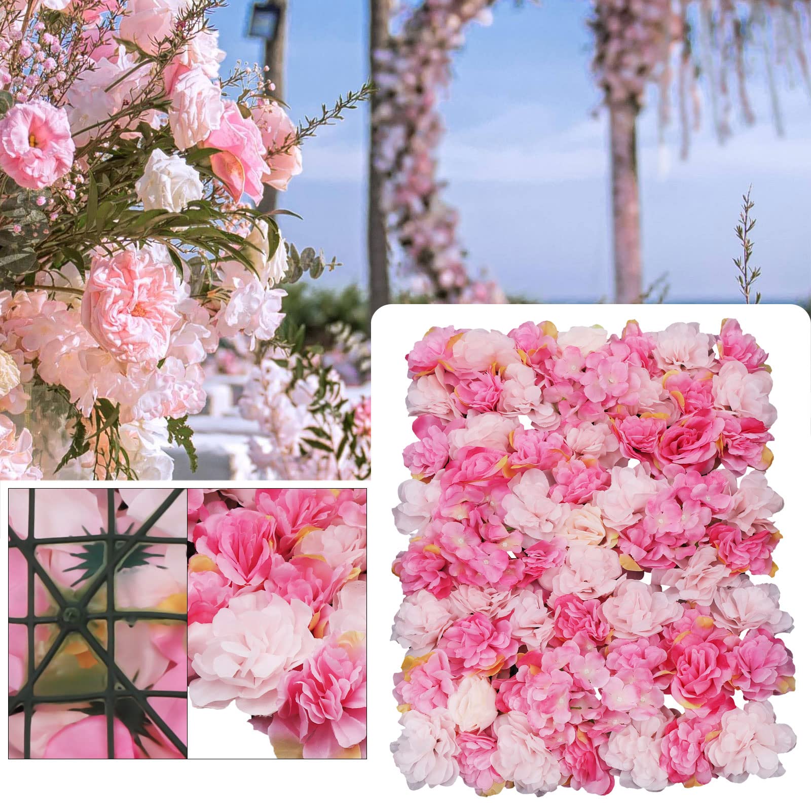 Künstliche Blumenwand 6PC Blumen Kunstblumen Rosenwand Gefälschte Blumenwand für Wohnzimmern Hochzeitsfotografie Hintergründe und Festliche Party Veranstaltungen Blumen Wand 60 × 40 cm