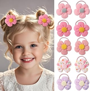 10PCS Flower Hair Ties for Baby Girls, Cute Hair Elastics with Flower, 5 Colors Hair Flower Ties