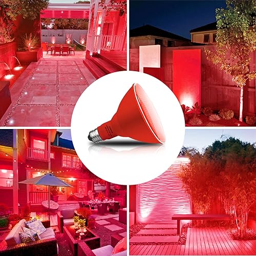 Miniatura 5 de Paquete de 4 luces de inundación rojas PAR38 para exteriores, bombilla roja de inundación regulable, 20 W (equivalente a 200 W), luz LED roja con