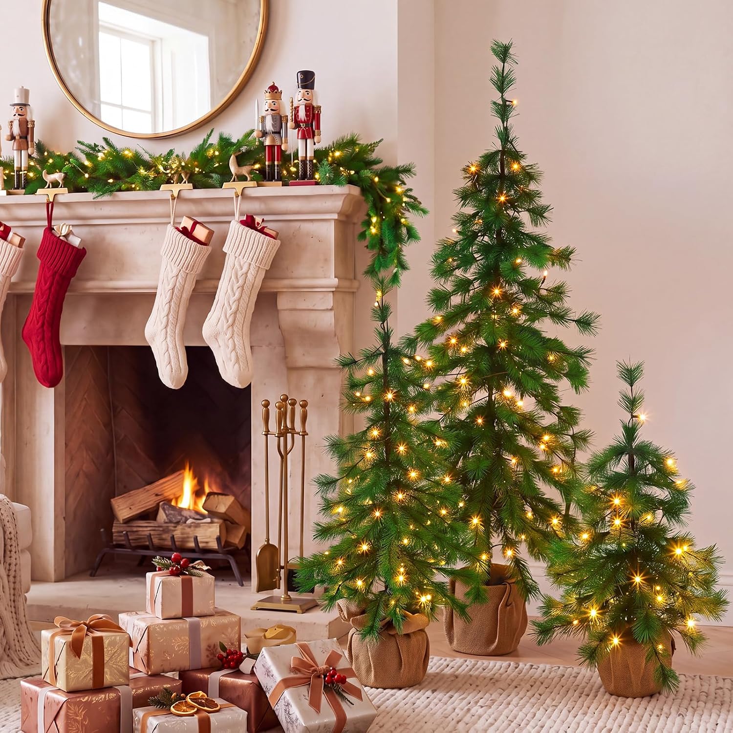 Cinnvoice 3 Pack Pre-lit Christmas Trees with Lights,Pine Needle