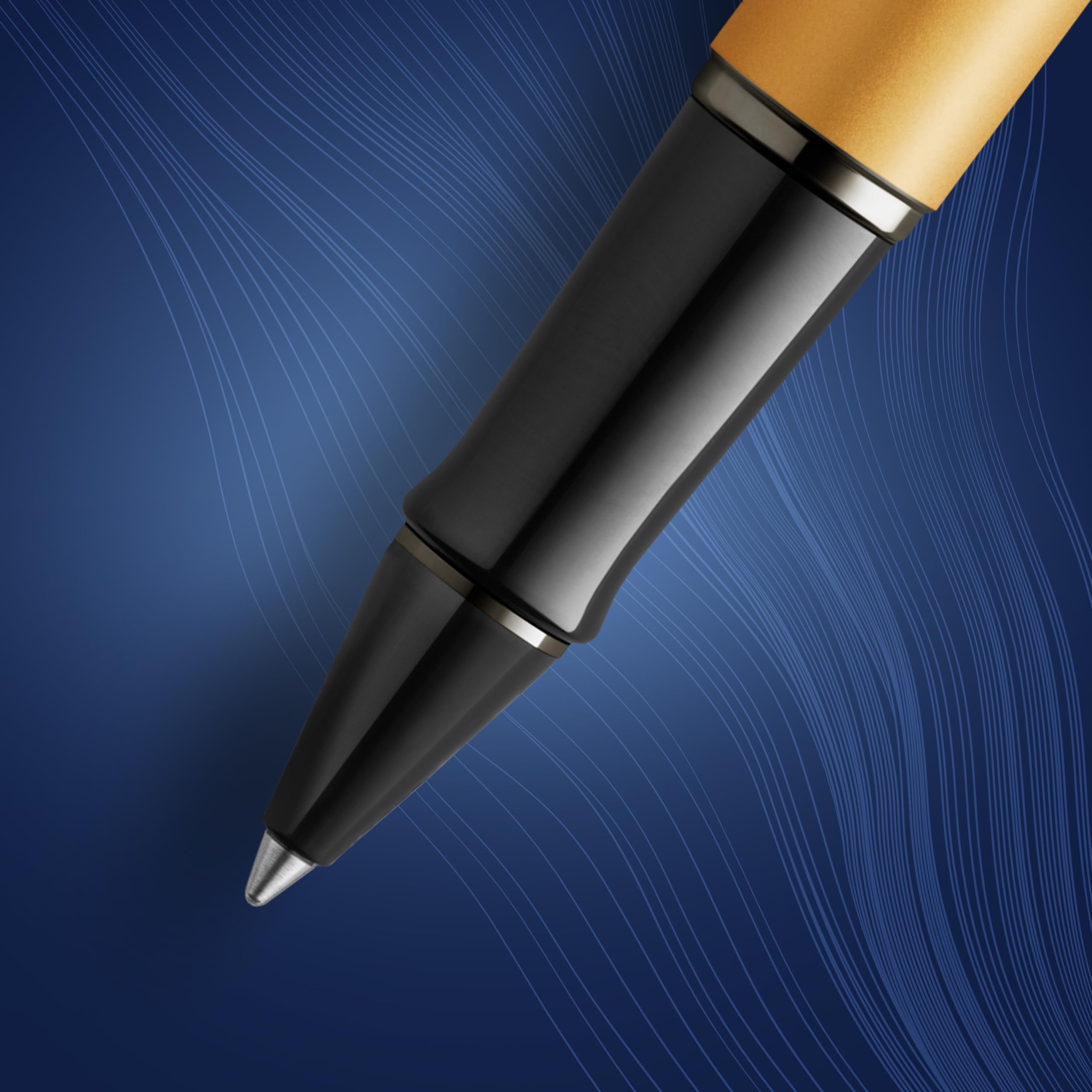 Waterman 2119259 Expert Rollerball | Goldfarbene Metallic-Lackierung mit Ruthenium-Zierteilen | Feine Spitze | Schwarze Tinte | In Geschenkbox