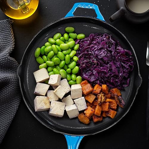 Miniatura 6 de Bruntmor Sartén de hierro fundido pre-sazonado azul de 12 pulgadas, sartén segura para horno de 12 pulgadas, juego de sartenes para parrilla,