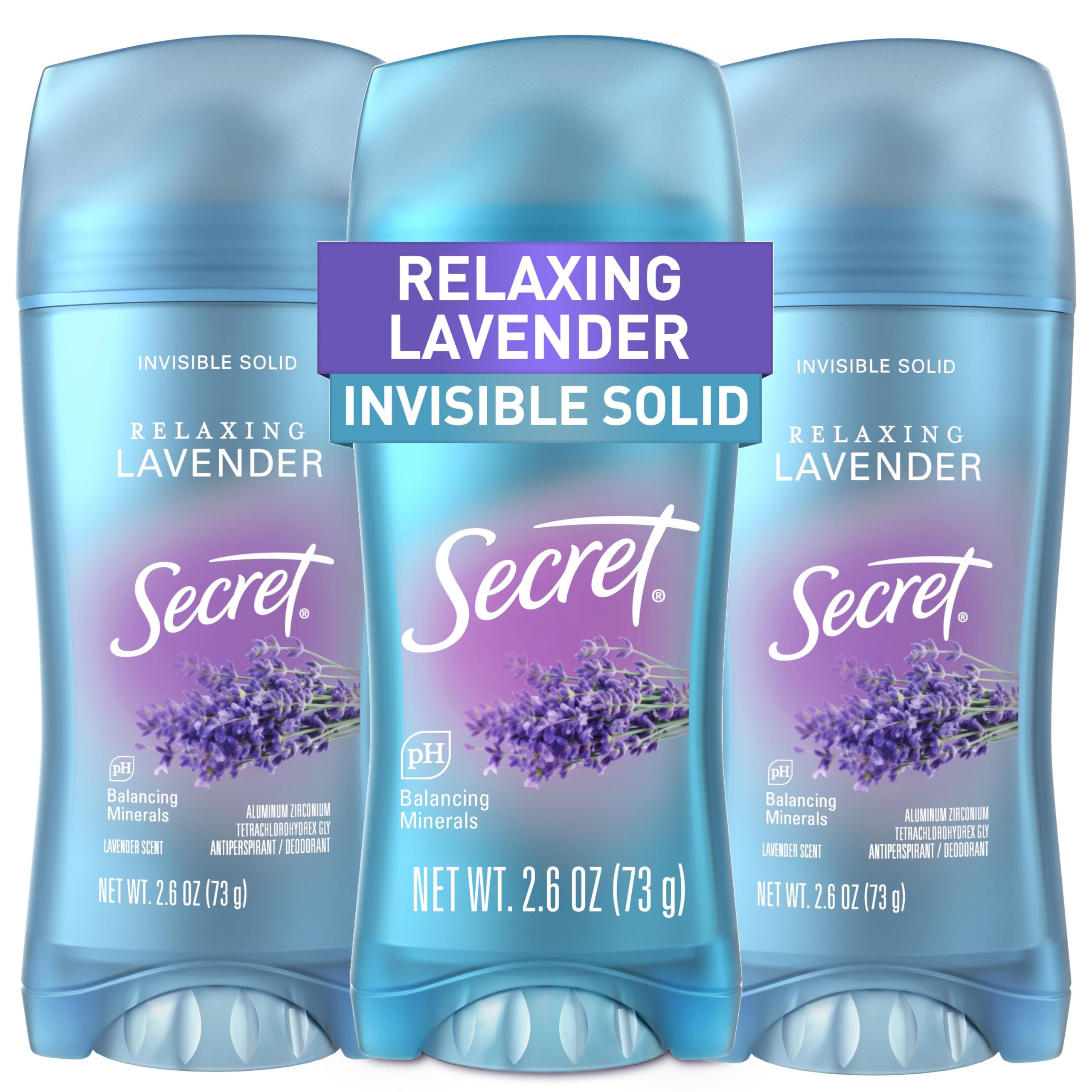 Secret Antiperspirant & Deodorant, 48 Hour Moisture Protection, Invisible Solid, Lavender Aroma, 2.6 oz (Pack of 3)
