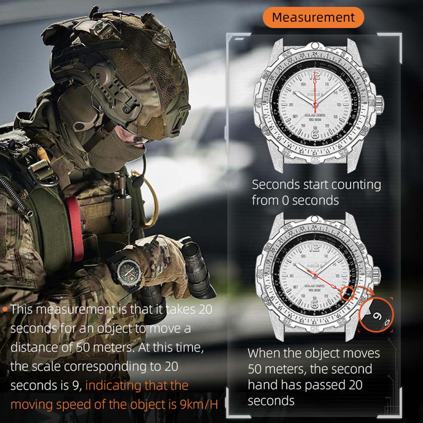 findtime Orologio da polso da uomo a energia solare impermeabile fino a 5 atm, subacqueo, LED, per maratona, sopravvivenza, nuoto, militare, tattico, orologio da campo, arancione