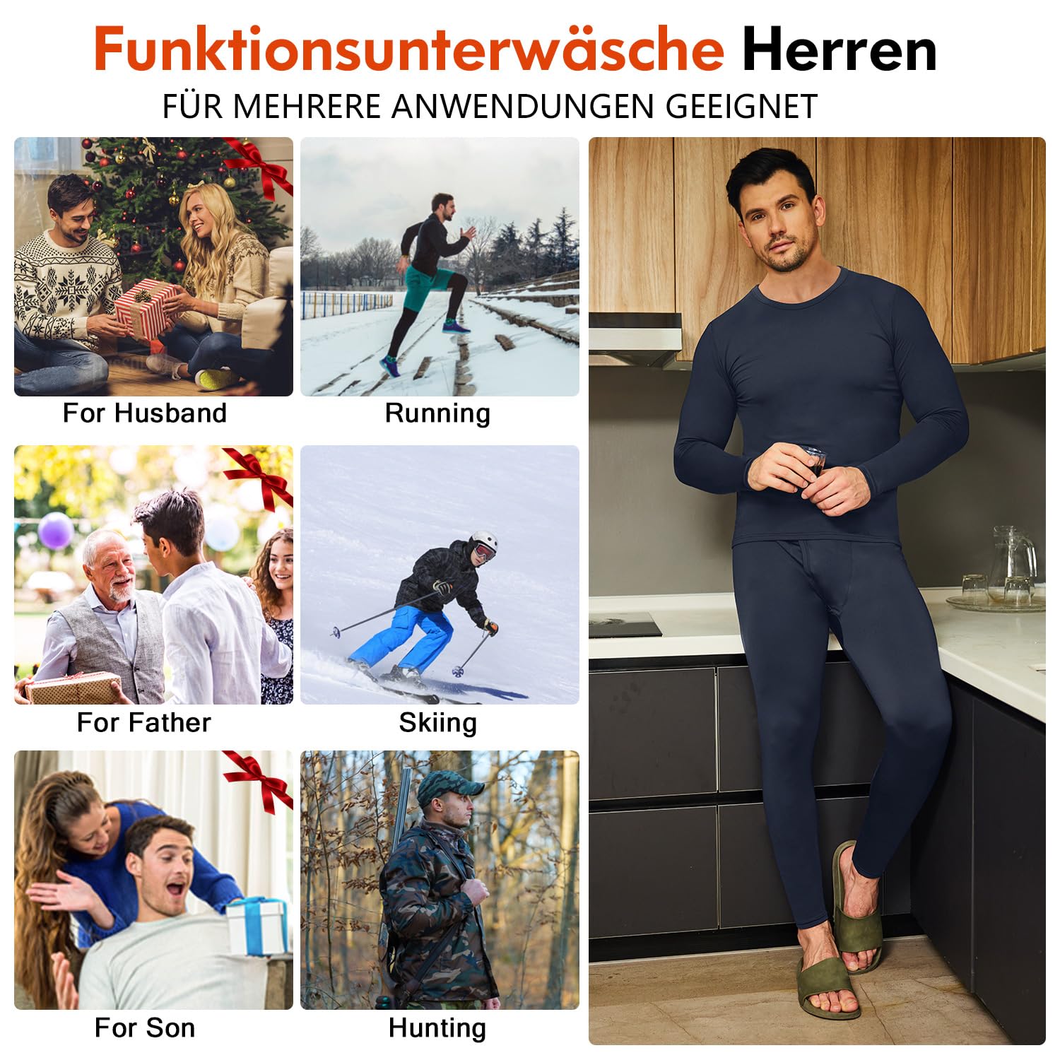 CL convallaria Thermounterwäsche Herren Funktionsunterwäsche Skiunterwäsche Winter Thermowäsche Set Warm Weich Funktionswäsche Thermo Unterwäsche Innenfleece Thermounterhemd Thermounterhose für Männer