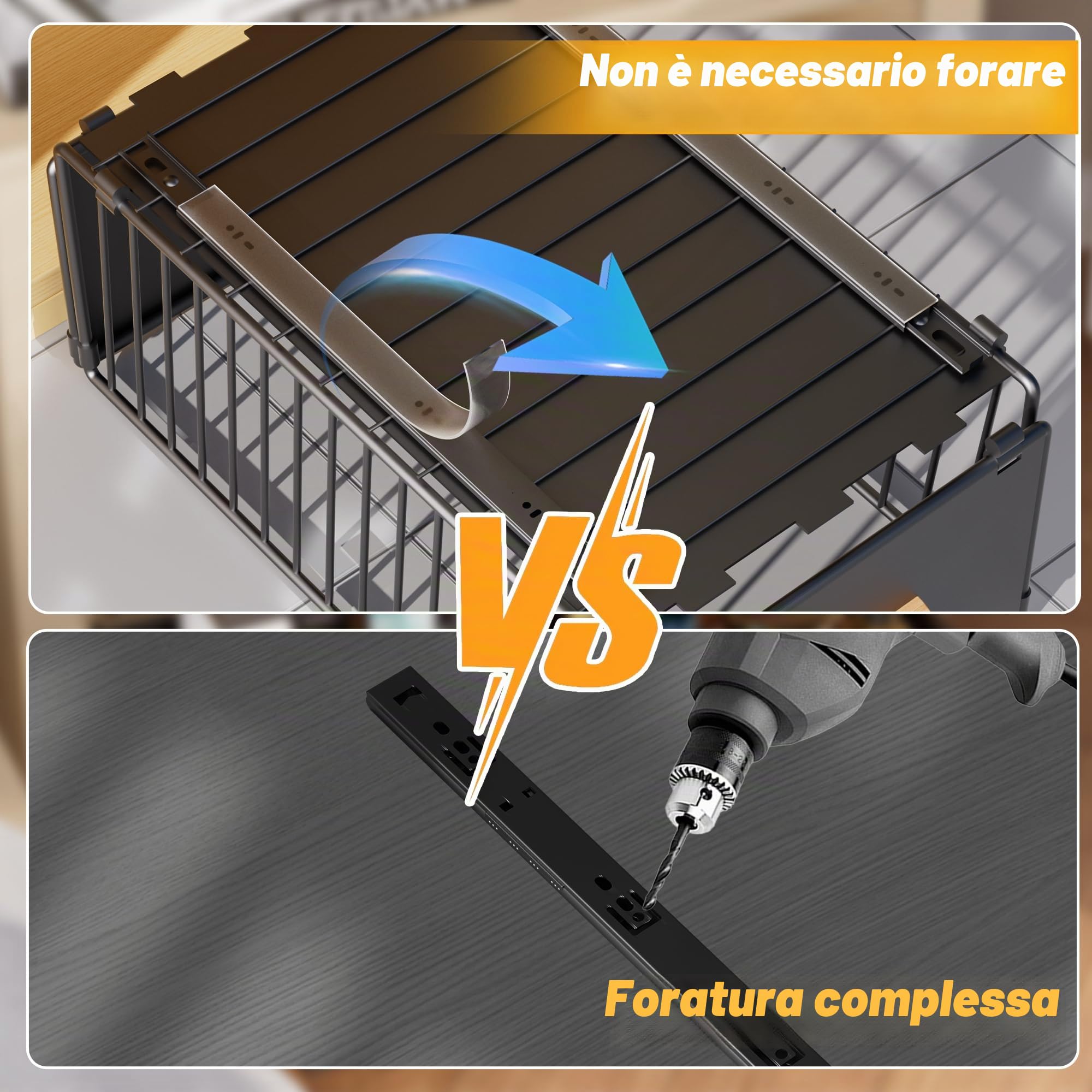 Cassetti Estraibili per Cucina, Cassetti Estraibili con Adesivo, Organizer Per Mobili da Cucina Per Mobili da Cucina, Cassetto Estraibile Cucina, Cassetto Della Cucina Senza Foratura Chiodatura