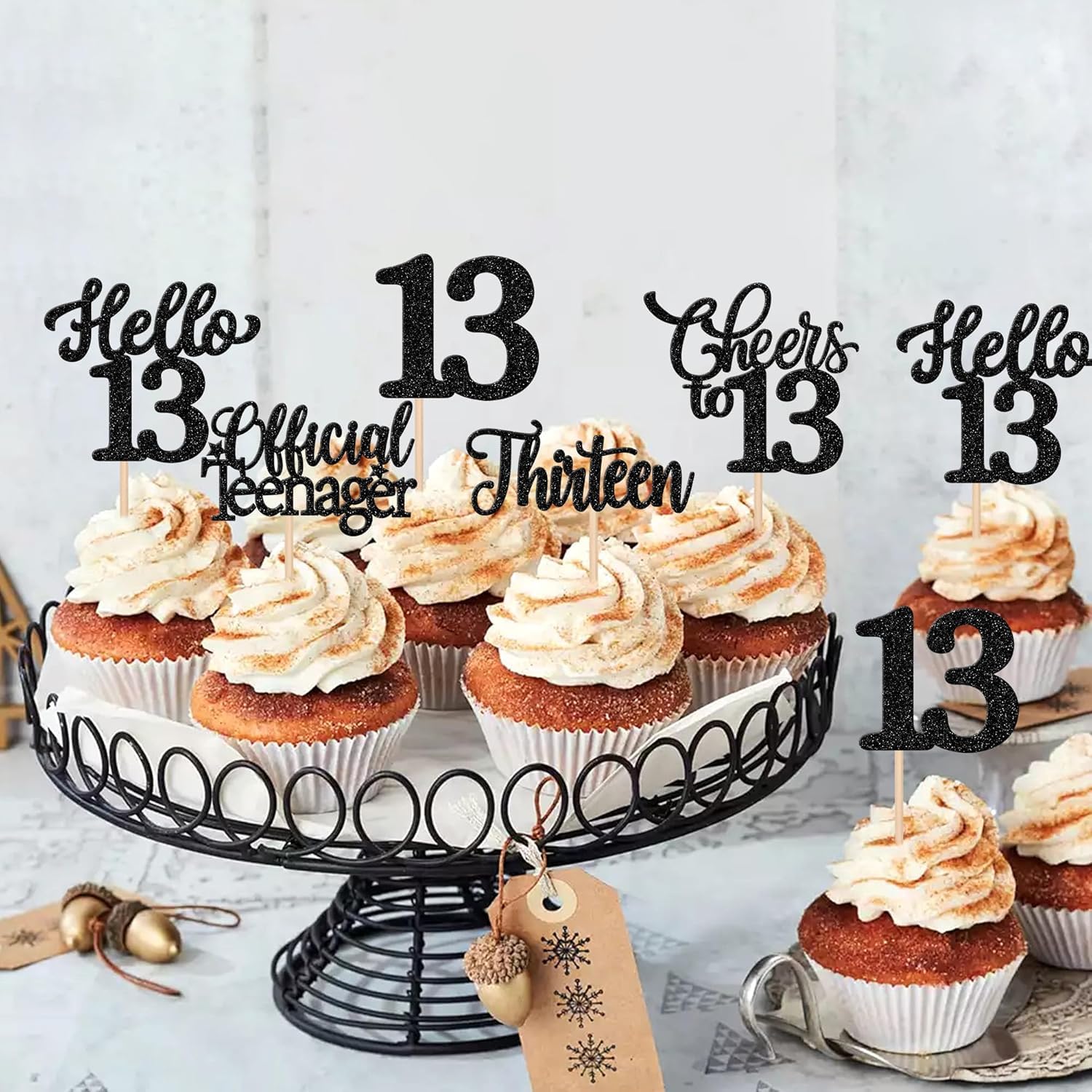 25 Decorazioni Per Torta 13° Compleanno | Topper Glitterati Per Ragazze E Ragazzi | Accessori Tema Tredici Anni Con Scritte
