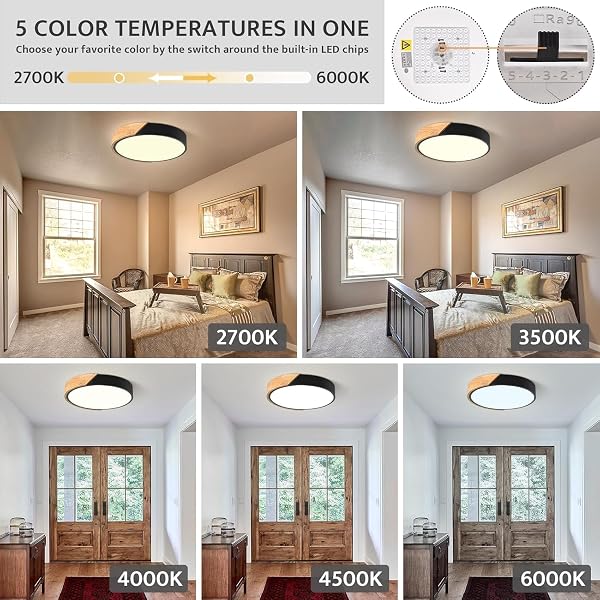 Vikaey Modern LED Ceiling Light, Minimalist Wood Style Flush Mount Ceiling Light Fixture, Round Shaped Circle Lighting L