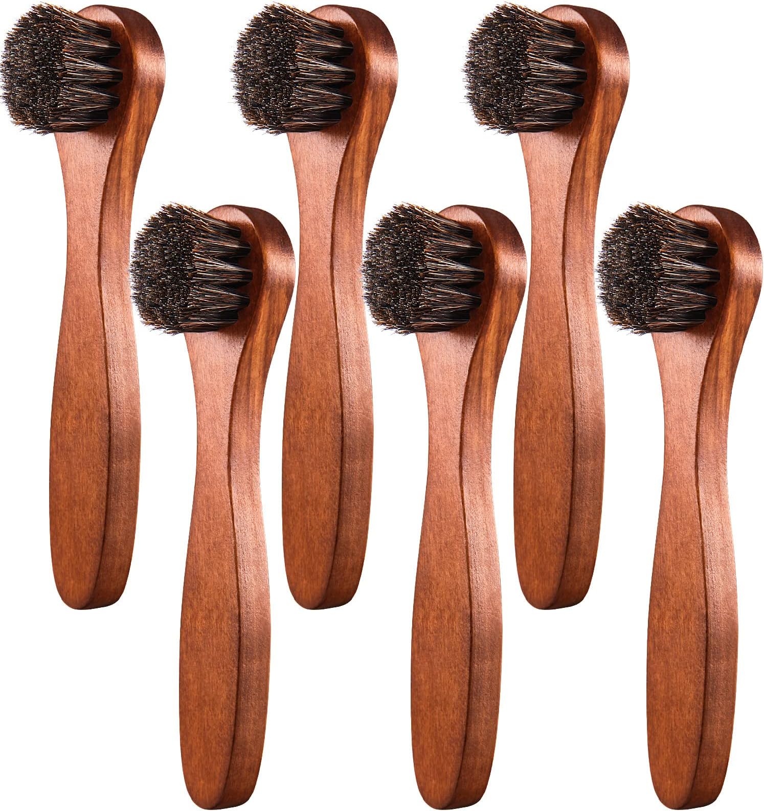 6 Pieces Horsehair Shine Shoes Brush kit Polish Dauber Applicators, Brown, 6 x 1.5 inches