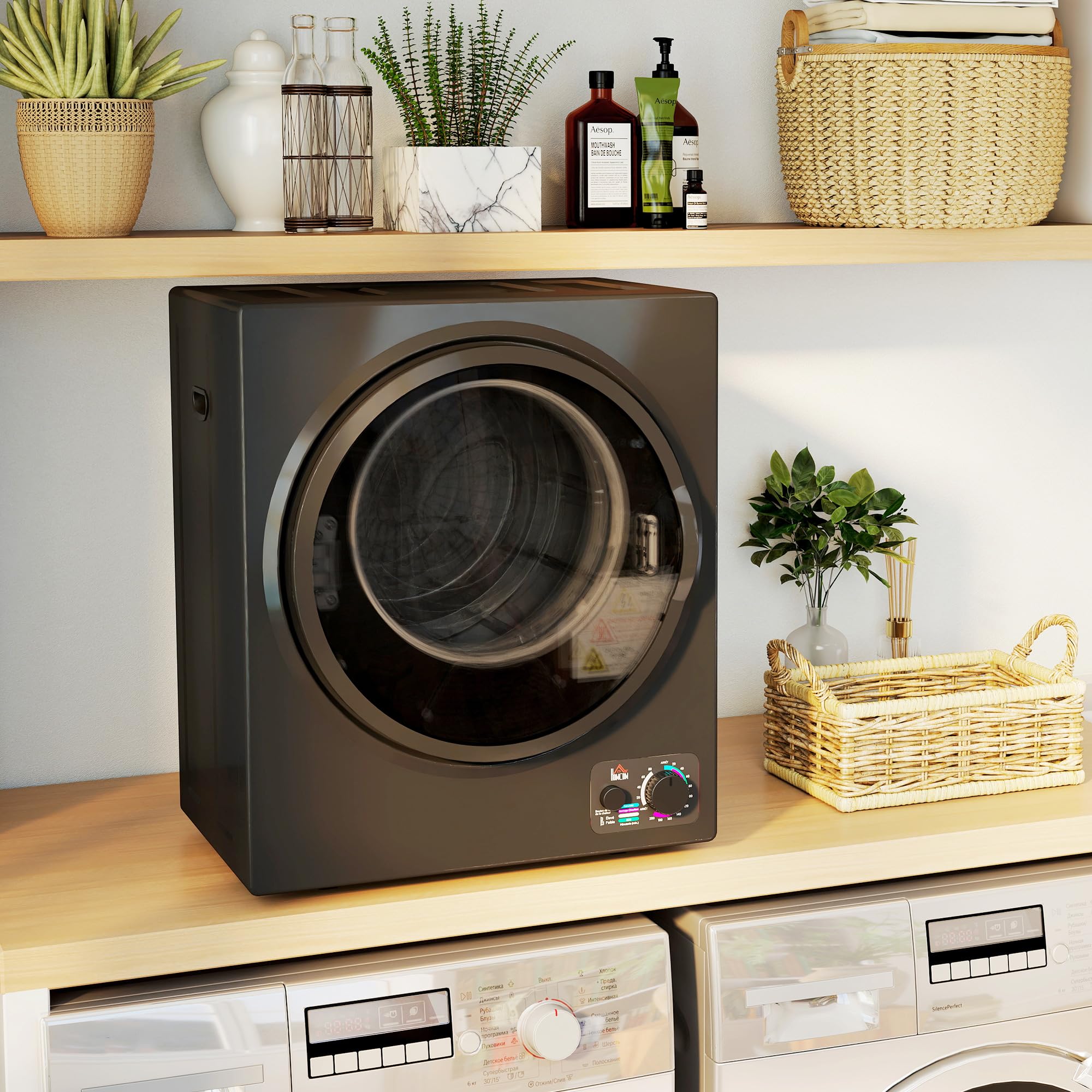 HOMCOM Sèche-linge à évacuation portable électrique 850W 2,5Kg acier inoxydable 4 modes séchage noir