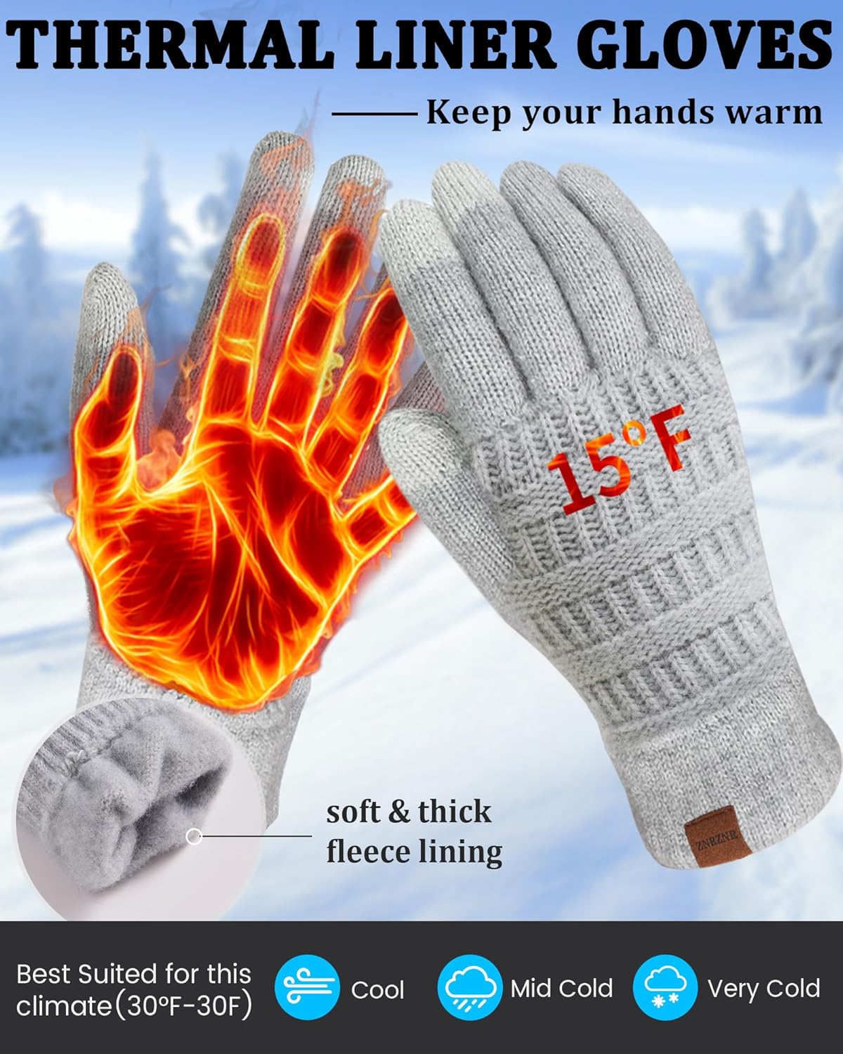 3 Pairs Winter Gloves for Women, Upgraded Touchscreen Warm Knit Gloves for Cold Weather with Thermal Lining - Image 3