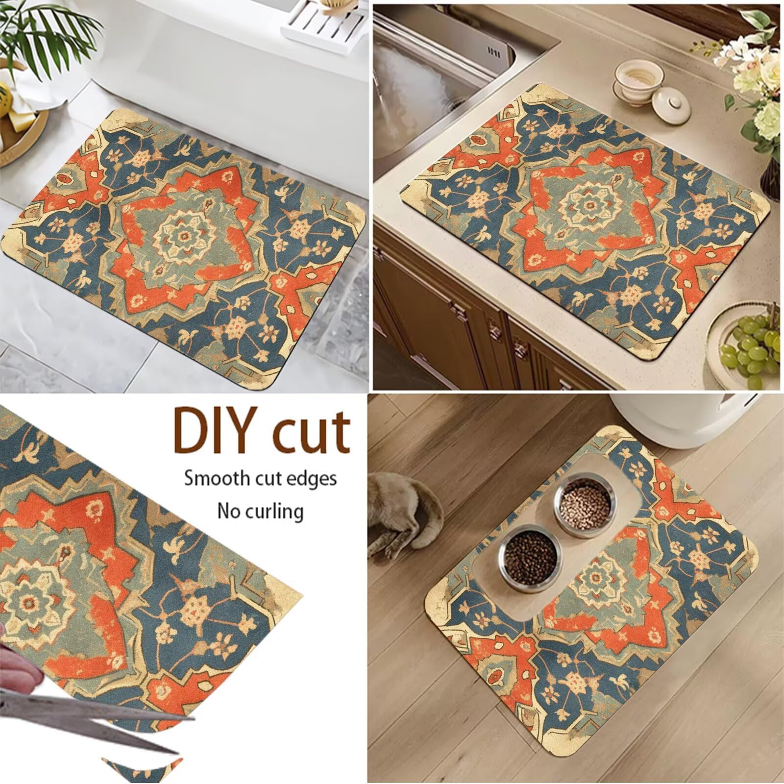 Badezimmerteppich 80x150cm Badteppich Badvorleger Rutschfest Waschbar, Dünn Badematte Absorbierender Schnelltrocknend, Bathroom Mat für Dusche, Badewannenmatte, Badewannen Bad Teppich Tradition 7-1259